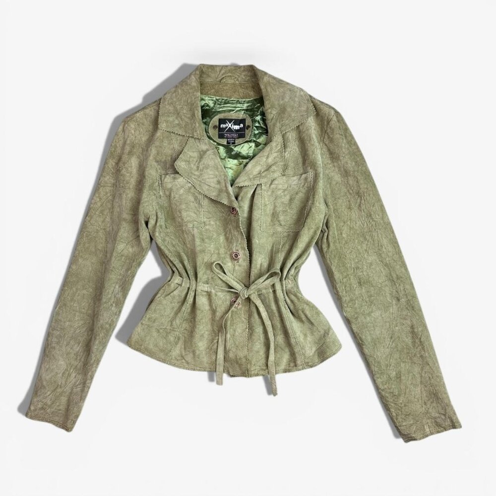 Y2k Wilsons Suede Leather Cinched Waist Utility Jacket